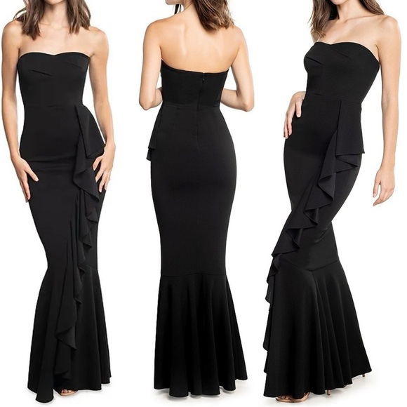 Dress the Population Paris Sweetheart Neck Cascade Ruffle Strapless Maxi Dress - Picture 1 of 3
